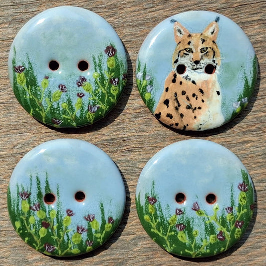 ‘Lynx in Thistle’ 1-1/16” one-of-a-kind 4-pack