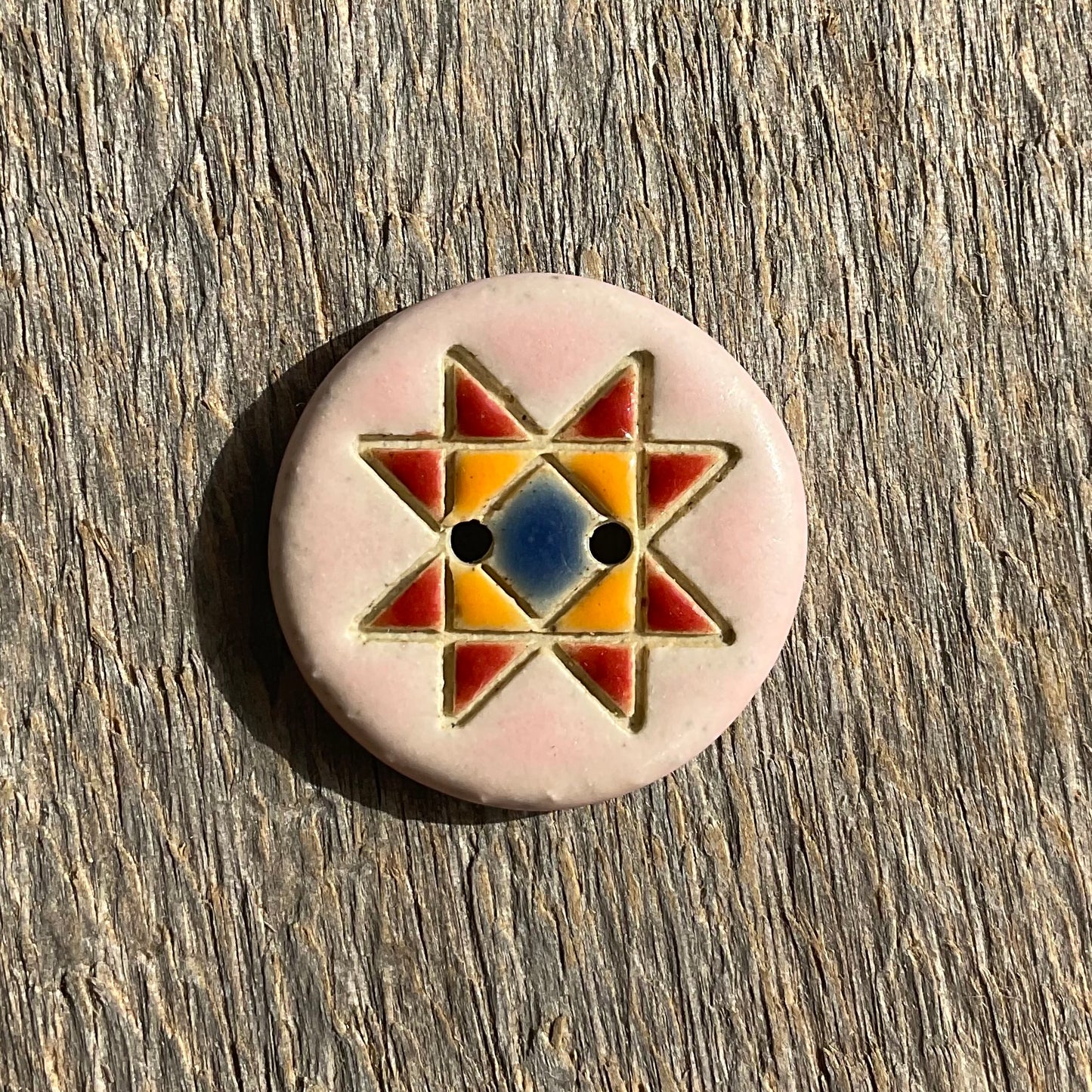 Ohio Star Quilt Block Stoneware Button 7/8"