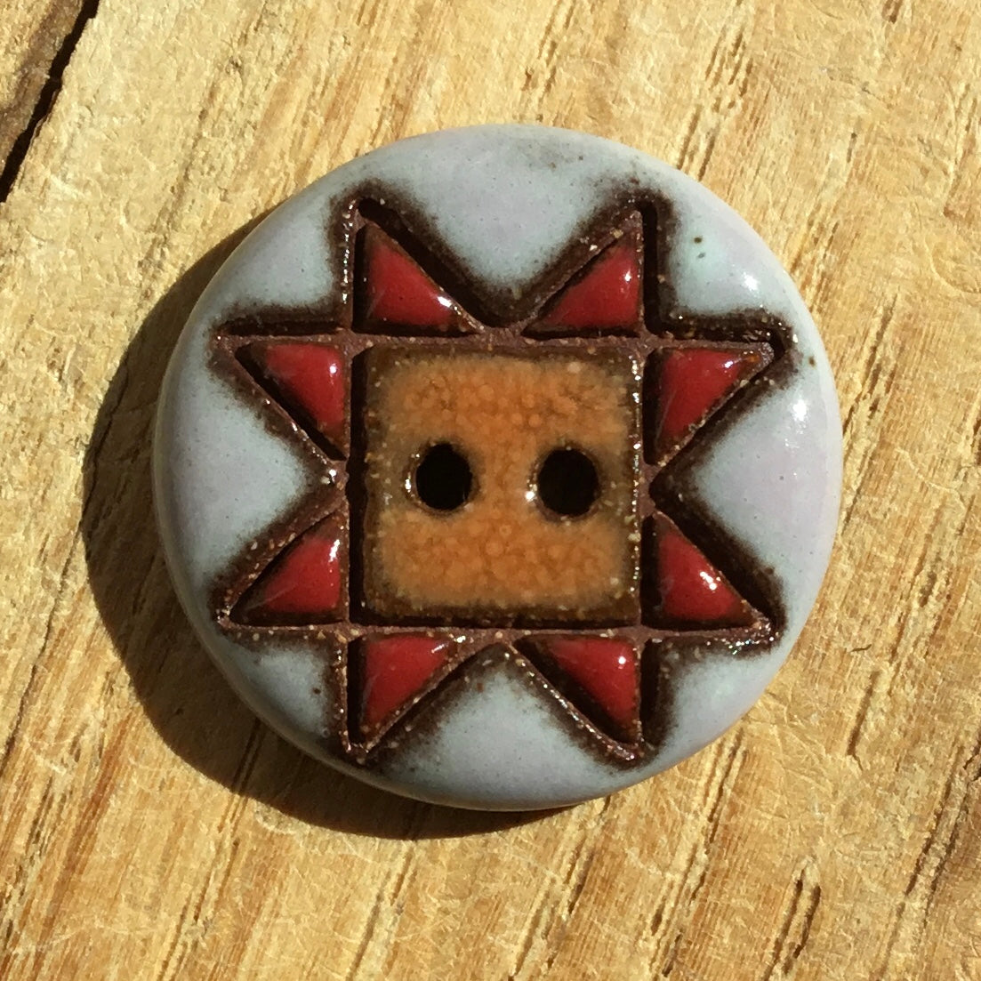 Sawtooth Quilt - Red Stoneware Button - two sizes