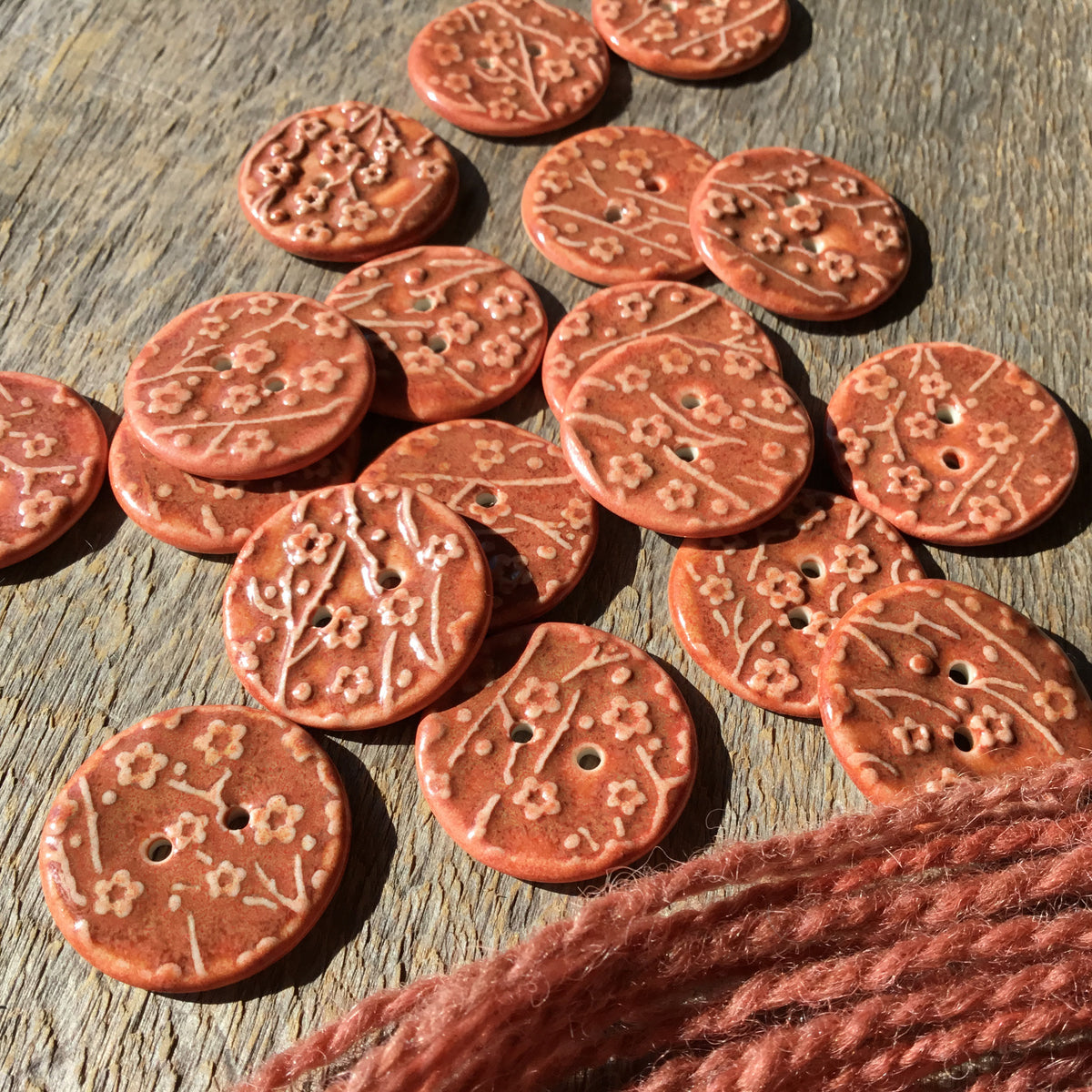‘Spiced Plum’ Plum Blossom Porcelain Button  1"