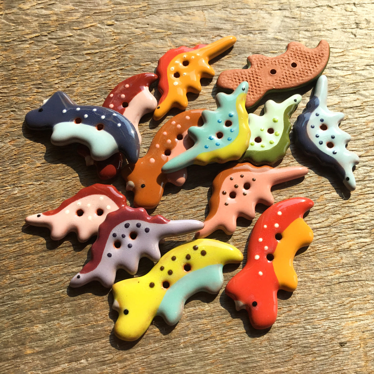 Vibrant Dinosaurs Earthenware Buttons