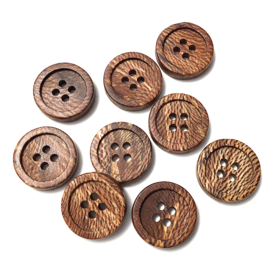 Four Hole Inset Button - 'Dark Umber & Cream' Sycamore Wood  1"