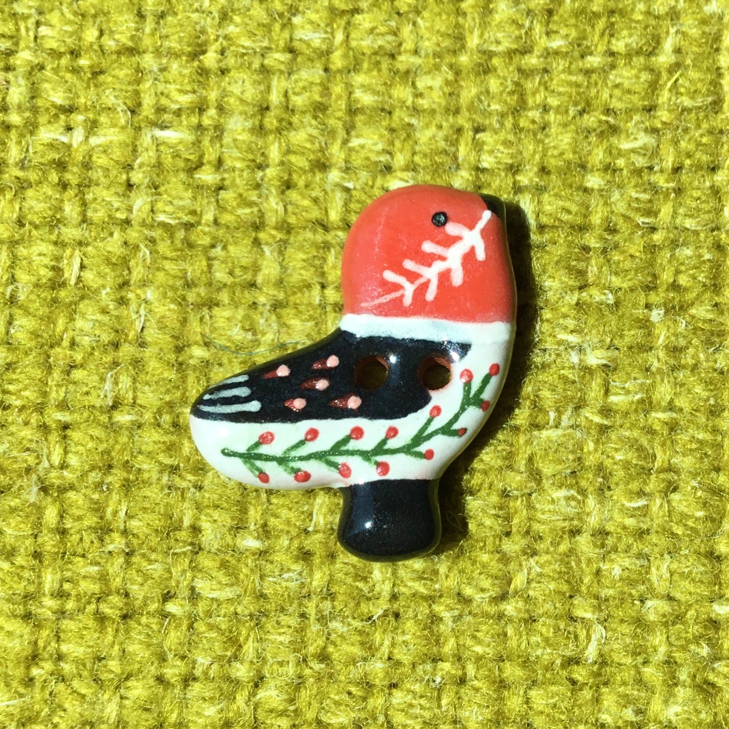 Ceramic Folk Bird Buttons  3/4" x 7/8"