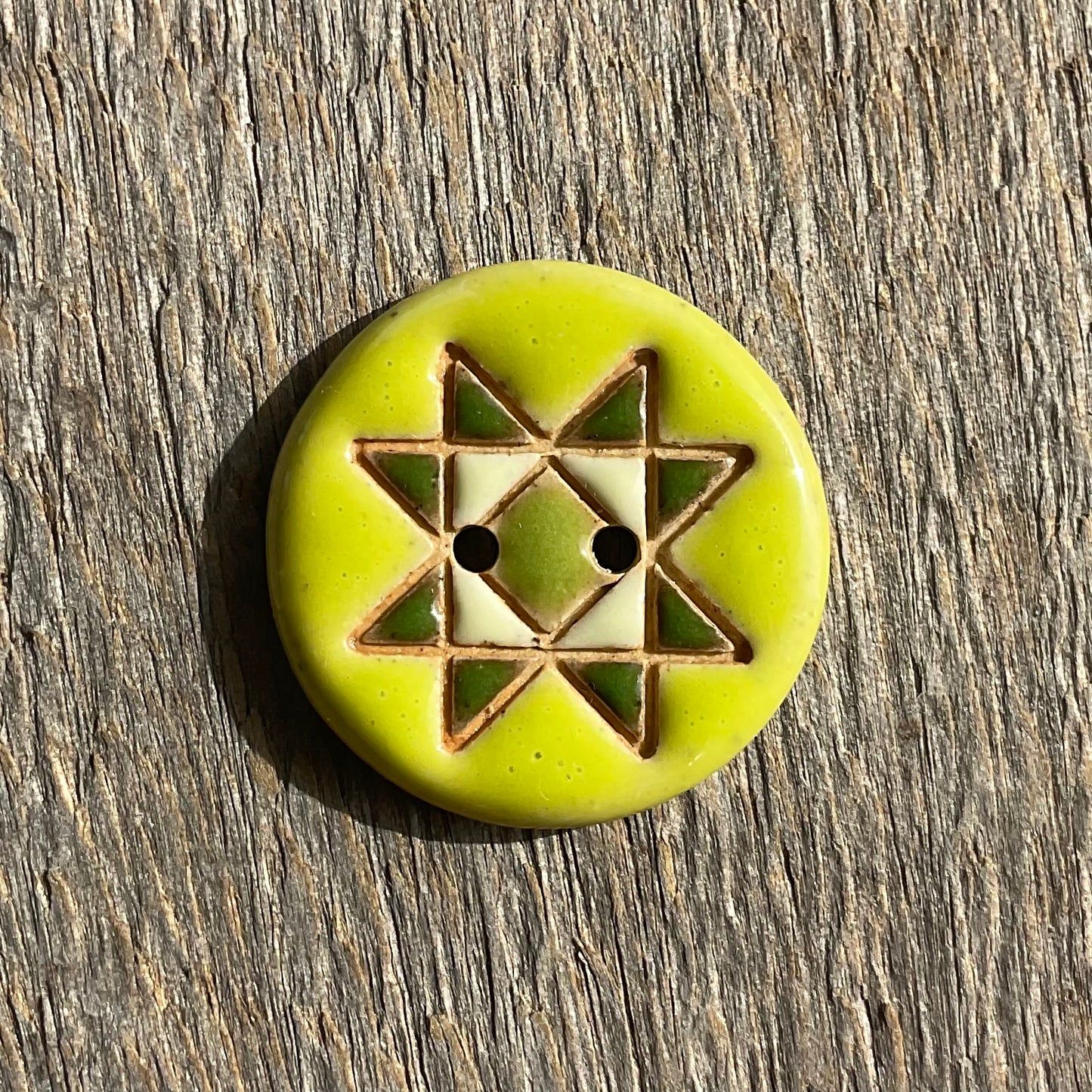 Ohio Star Quilt Block Stoneware Button 7/8"