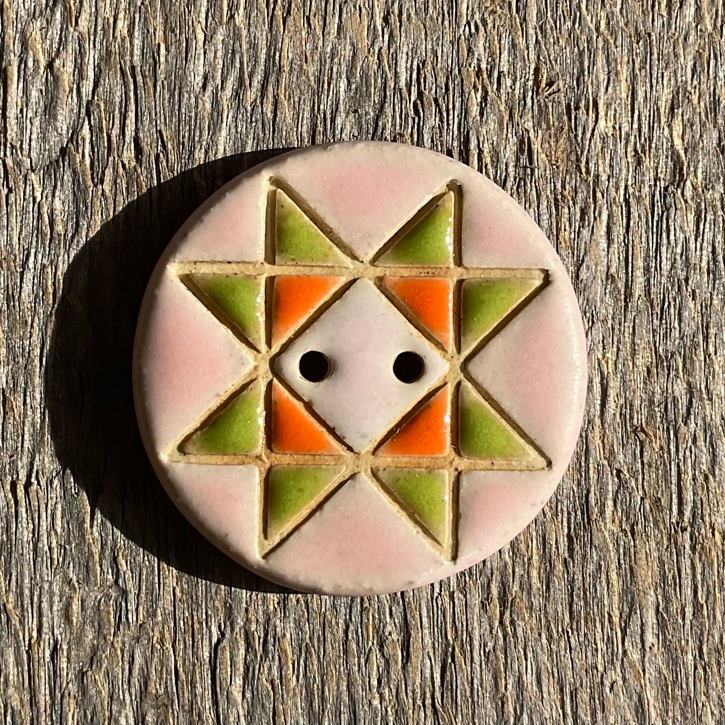 Ohio Star Quilt Block Stoneware Button 1-1/16"