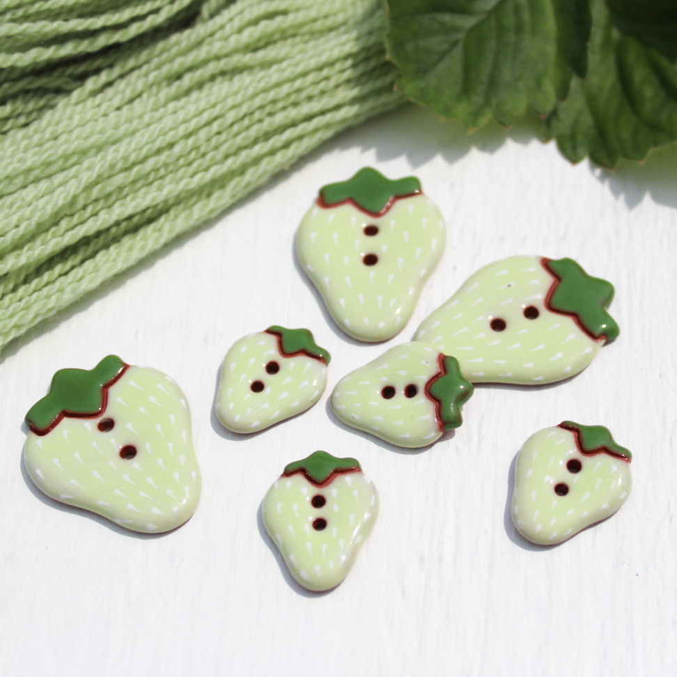 Glossy Strawberries Earthenware Buttons