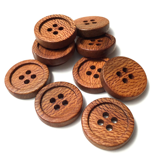 Four Hole Inset Button - Quarter Sawn Sycamore Wood  1"
