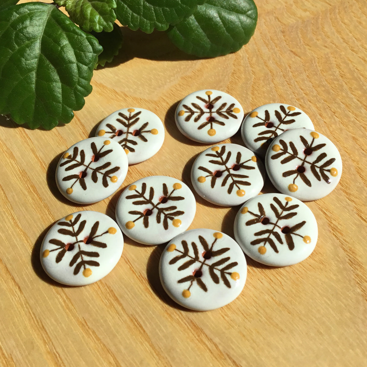 ‘Bud & Vine’ Ceramic Button  3/4”