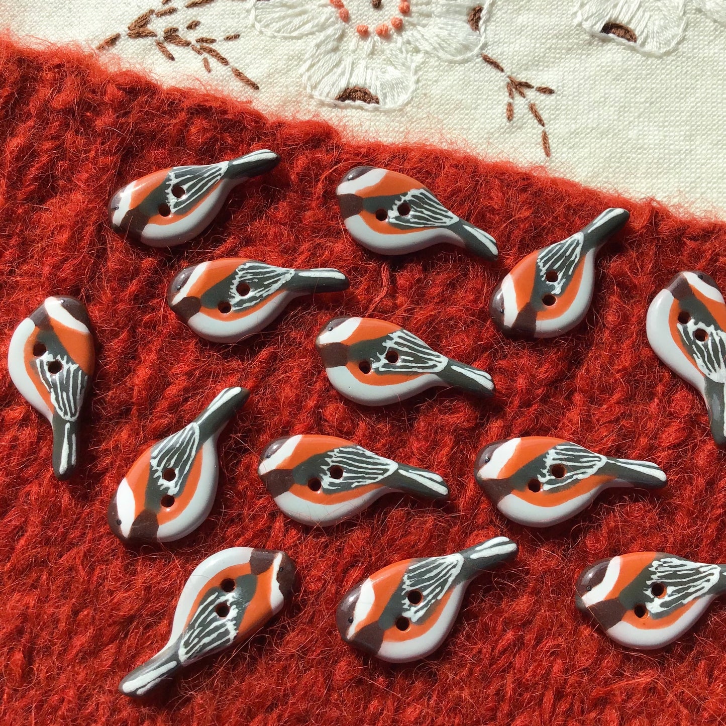 Ceramic Perching Songbird Button  1/2” x 1-1/8"