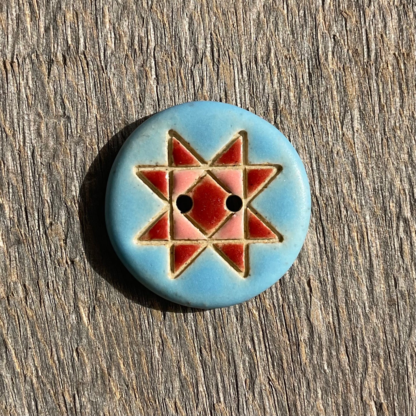 Ohio Star Quilt Block Stoneware Button 7/8"