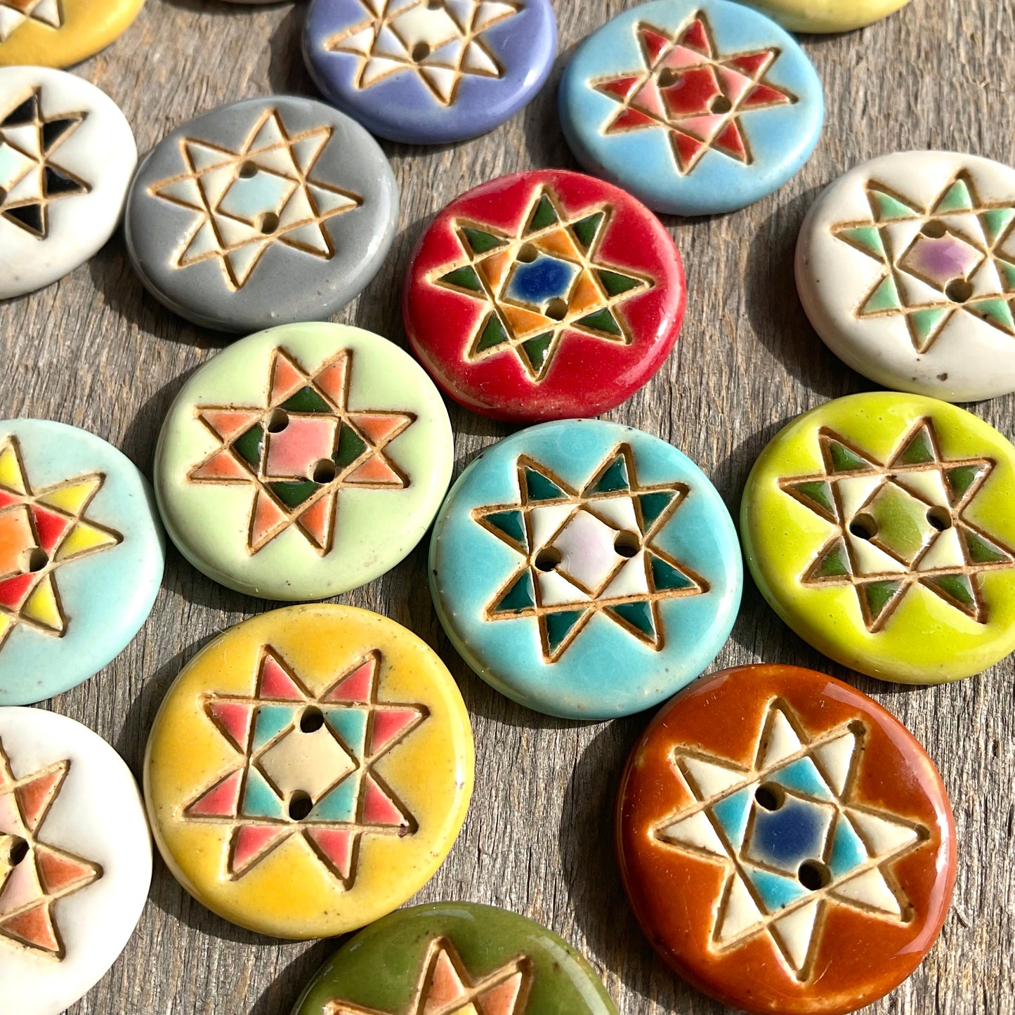 Ohio Star Quilt Block Stoneware Button 7/8"