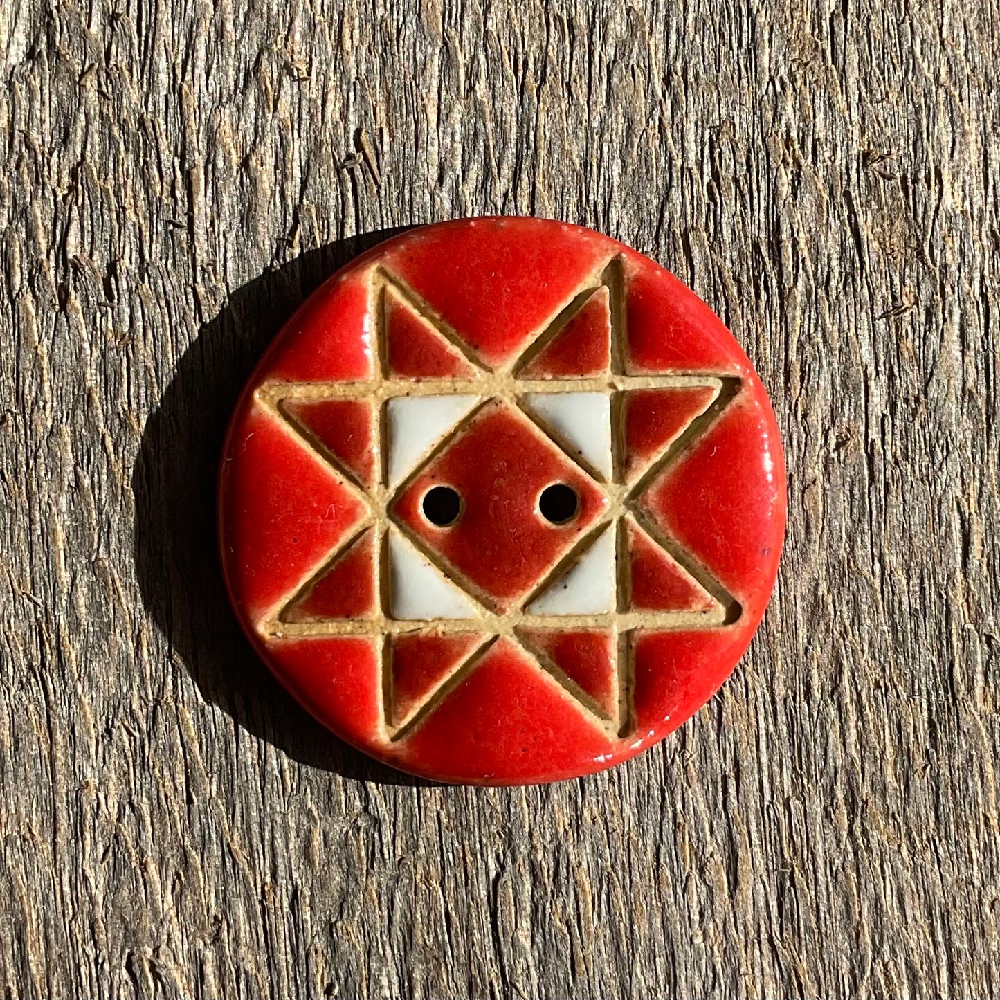 Ohio Star Quilt Block Stoneware Button 1-1/16"