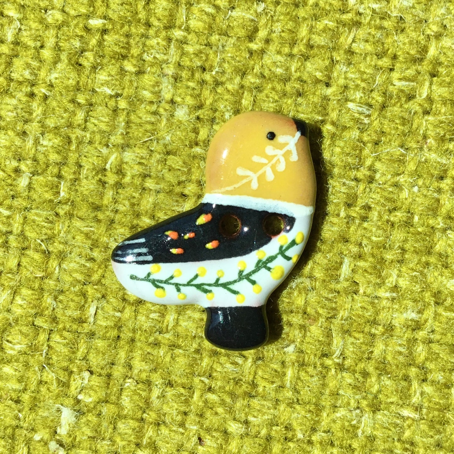 Ceramic Folk Bird Buttons  3/4" x 7/8"