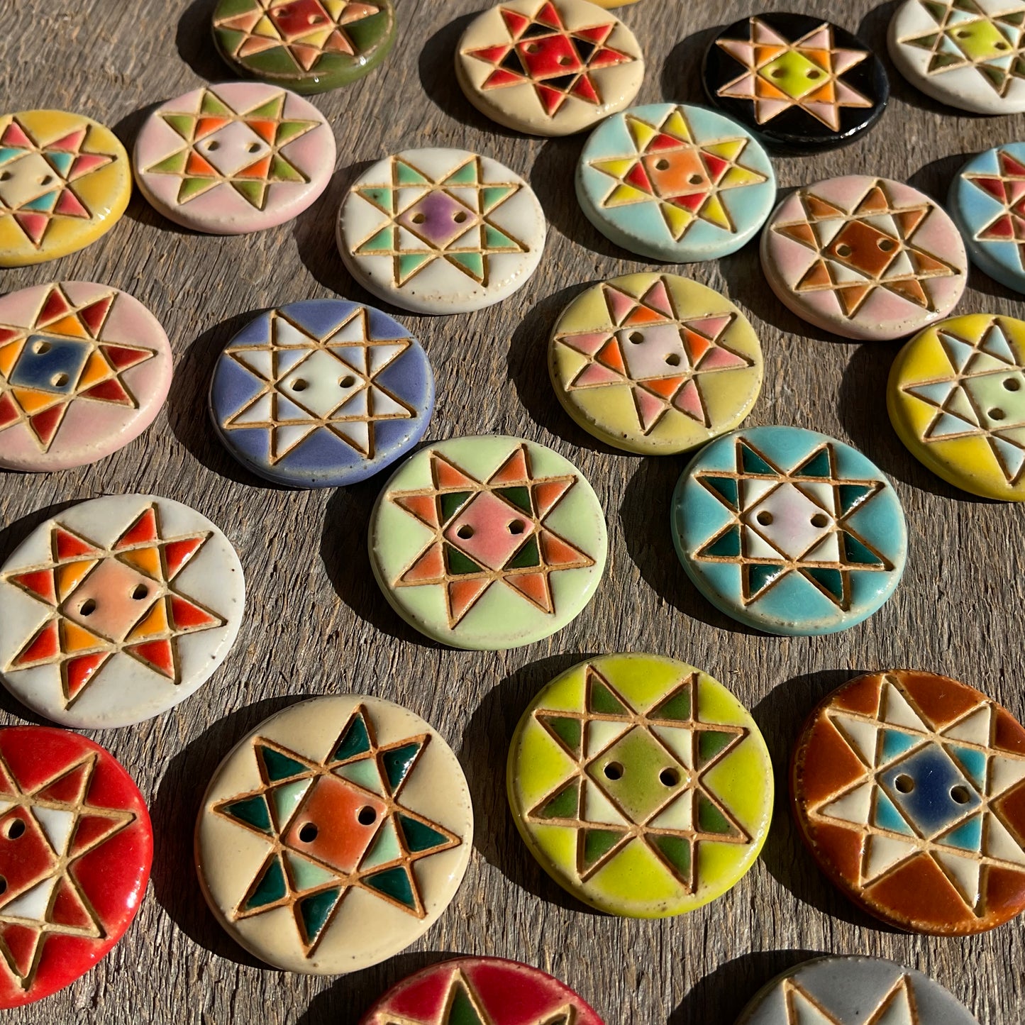 Ohio Star Quilt Block Stoneware Button 1-1/16"