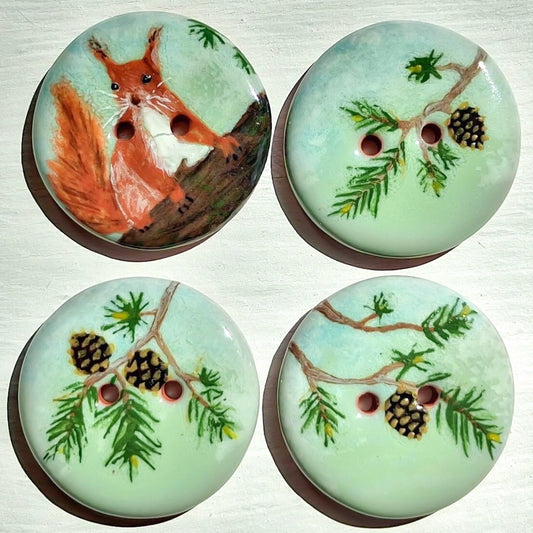 ‘Squirrel in the Pine Grove’ 1-1/16” one-of-a-kind 4-pack