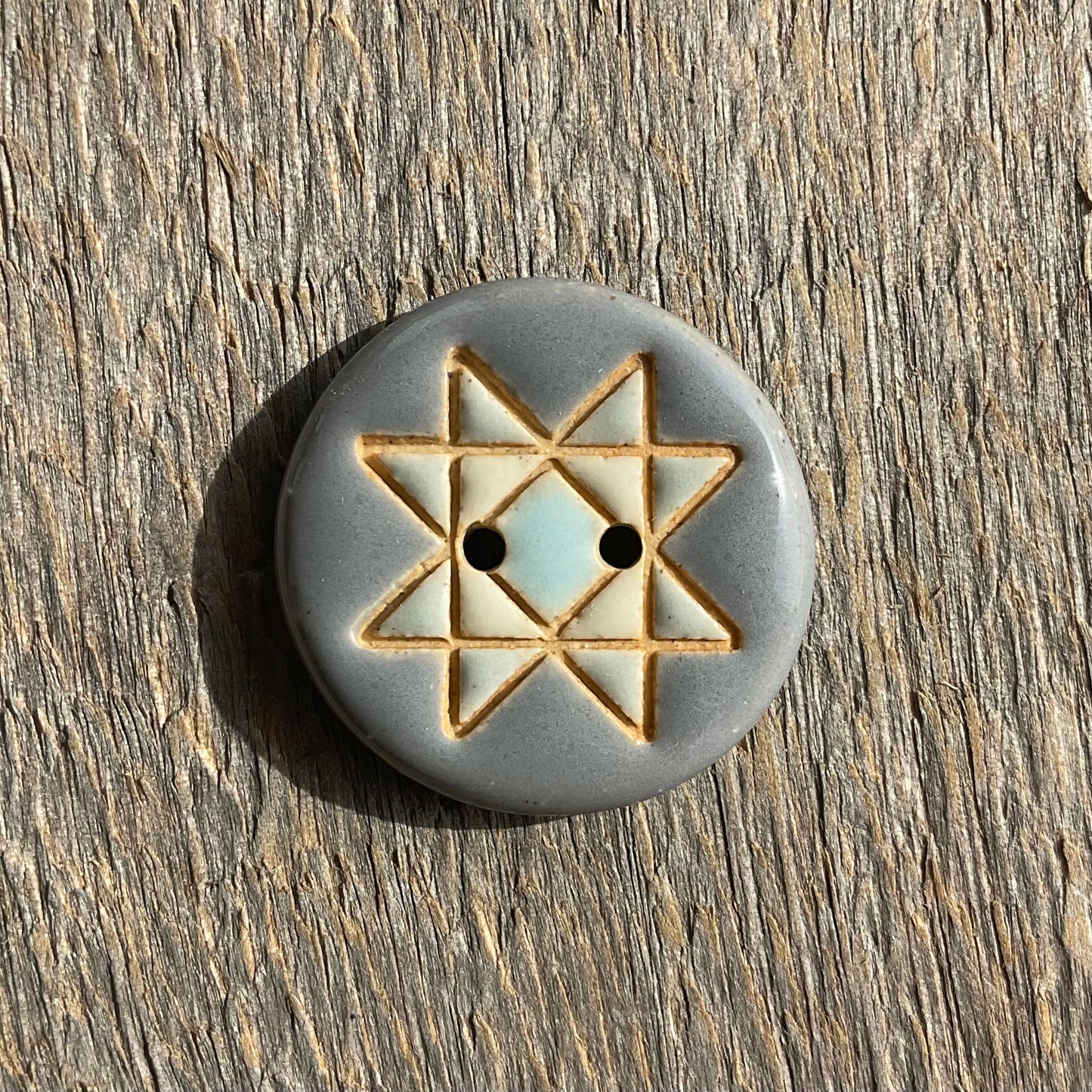 Ohio Star Quilt Block Stoneware Button 7/8"