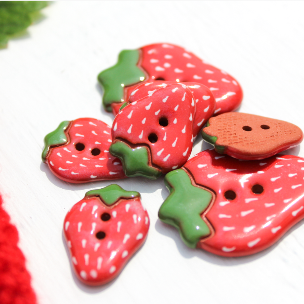 Glossy Strawberries Earthenware Buttons
