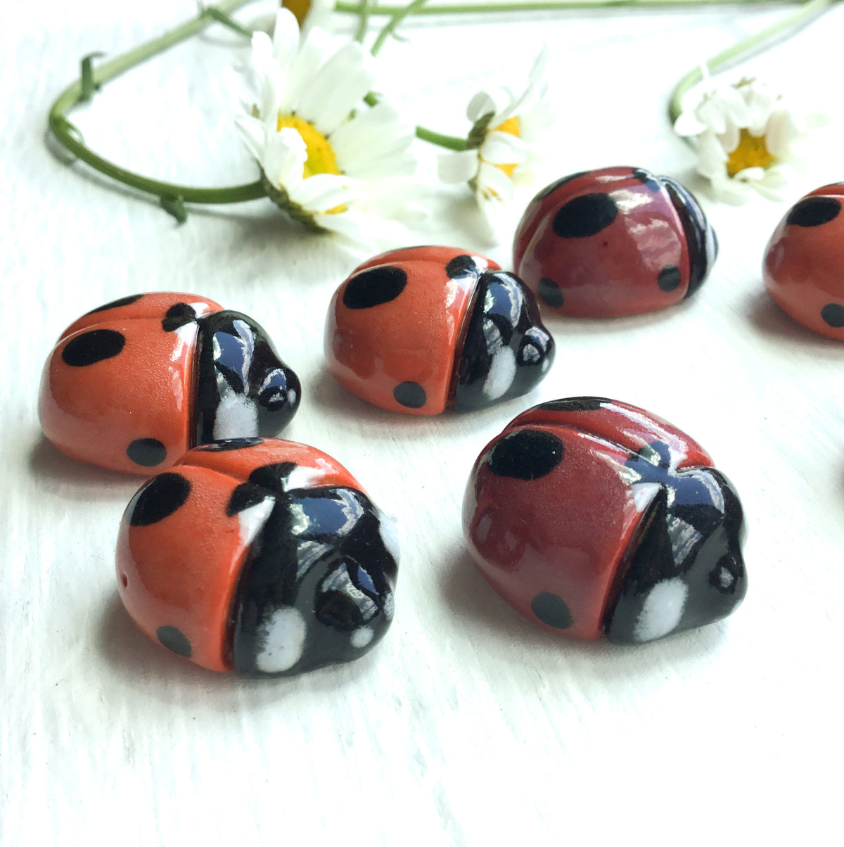 Hand-sculpted Ladybird Beetle Shank Buttons