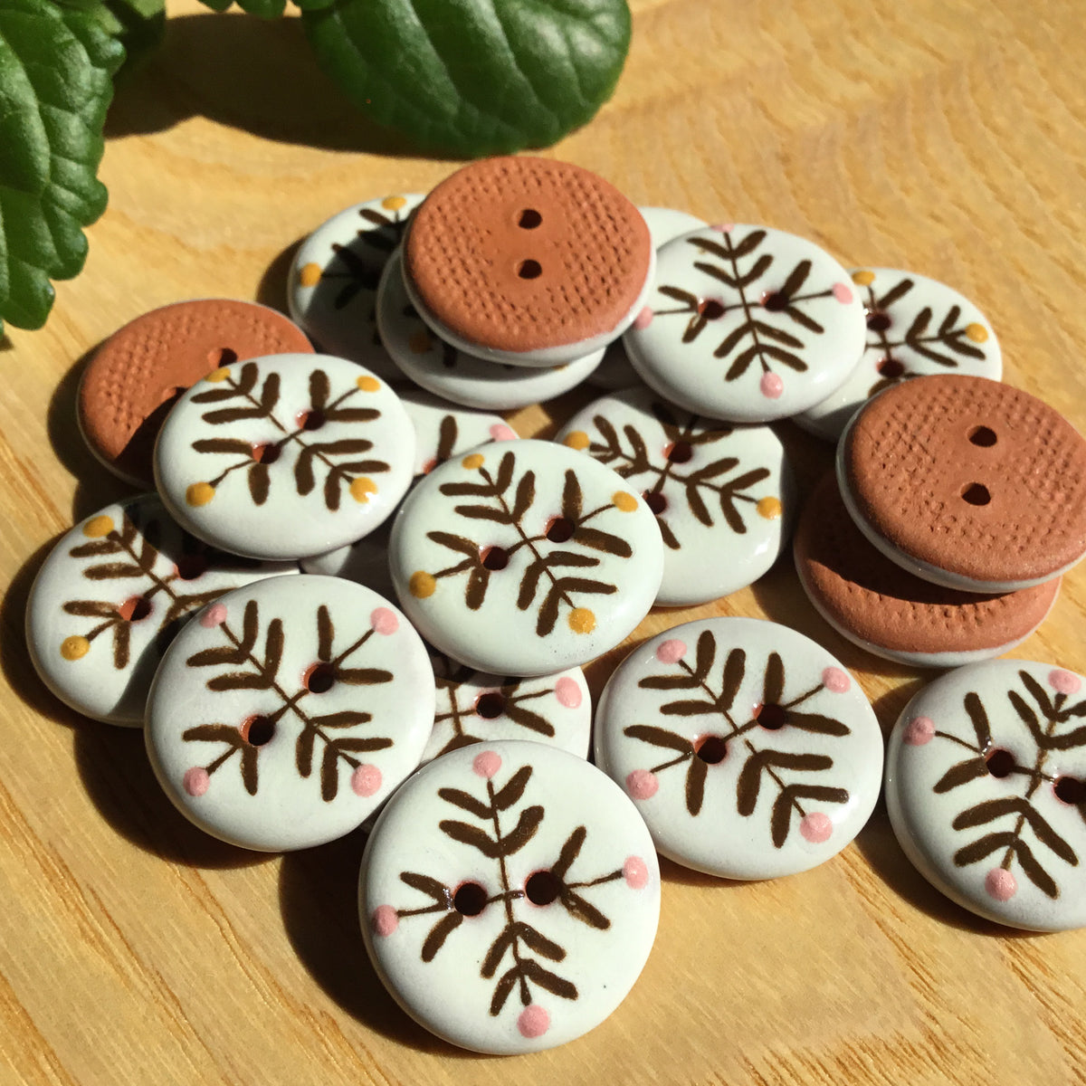 ‘Bud & Vine’ Ceramic Button  3/4”