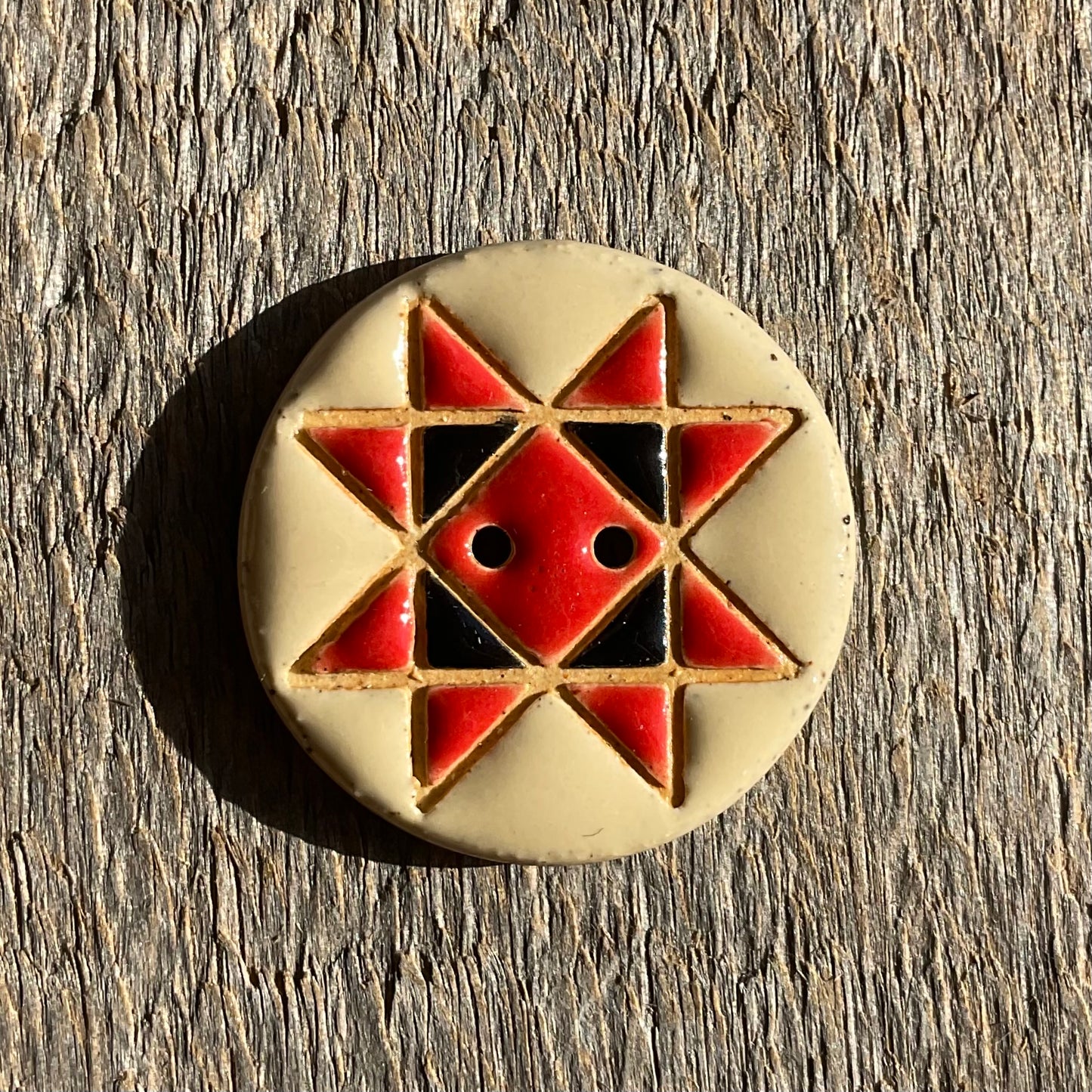 Ohio Star Quilt Block Stoneware Button 1-1/16"