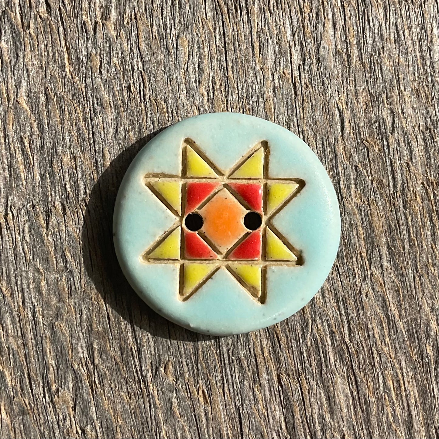 Ohio Star Quilt Block Stoneware Button 7/8"
