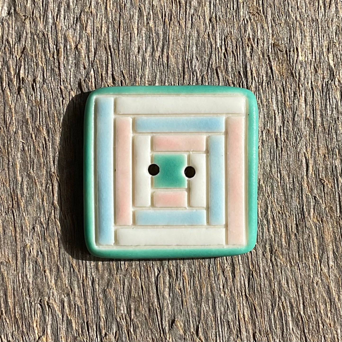 Porcelain Log Cabin Quilt Button 1”