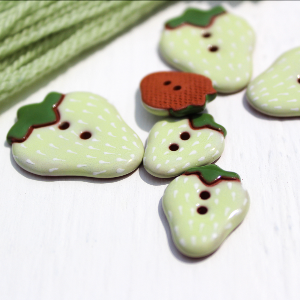 Glossy Strawberries Earthenware Buttons