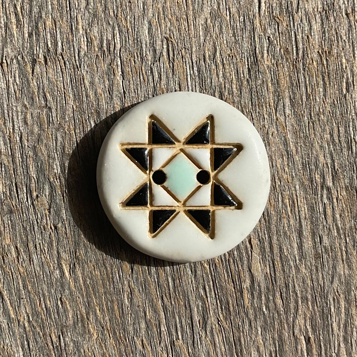 Ohio Star Quilt Block Stoneware Button 7/8"