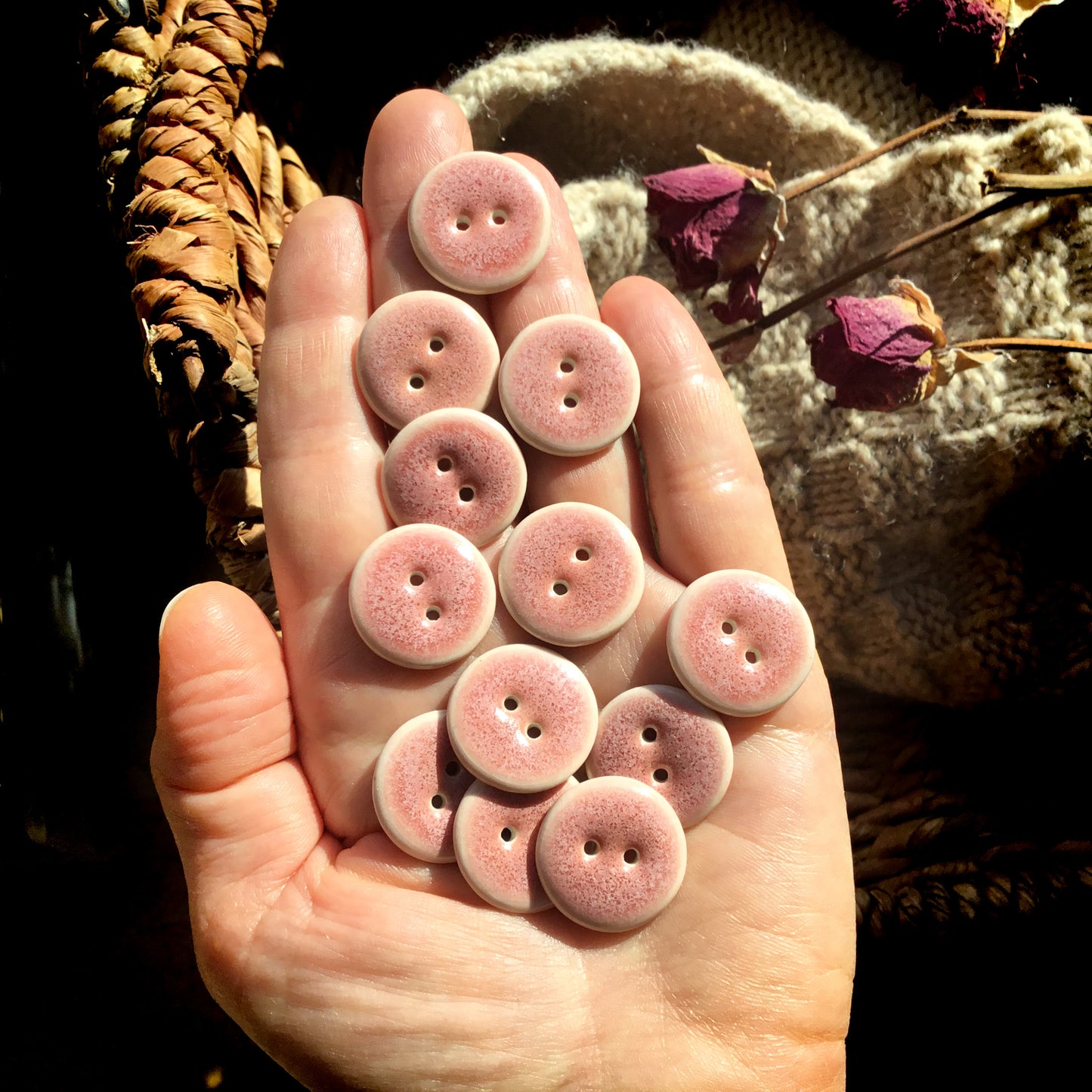 Pink Rhubarb Porcelain Button - 3 sizes