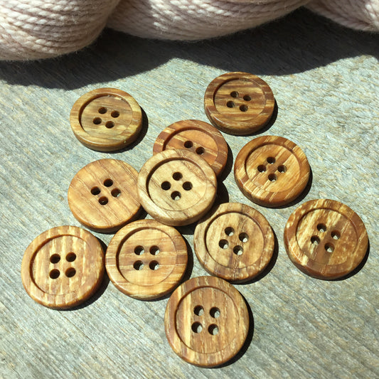 Four Hole Inset Button - Golden Spalted Ash Wood  1"