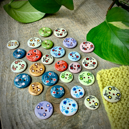 Dancing Flowers Ceramic Button