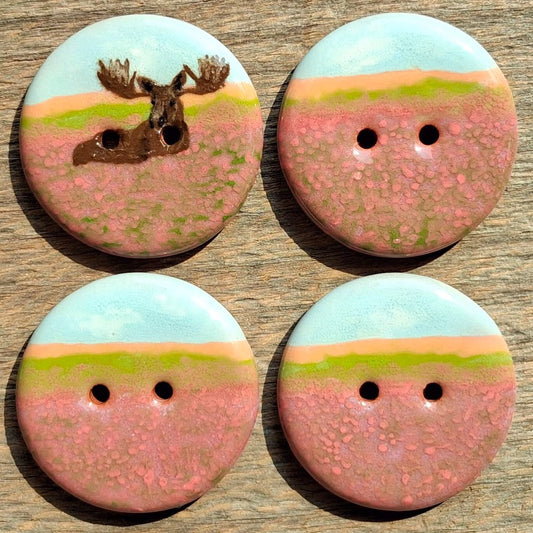 ‘Moose in the Fireweed’ 1-1/16” one-of-a-kind 4-pack