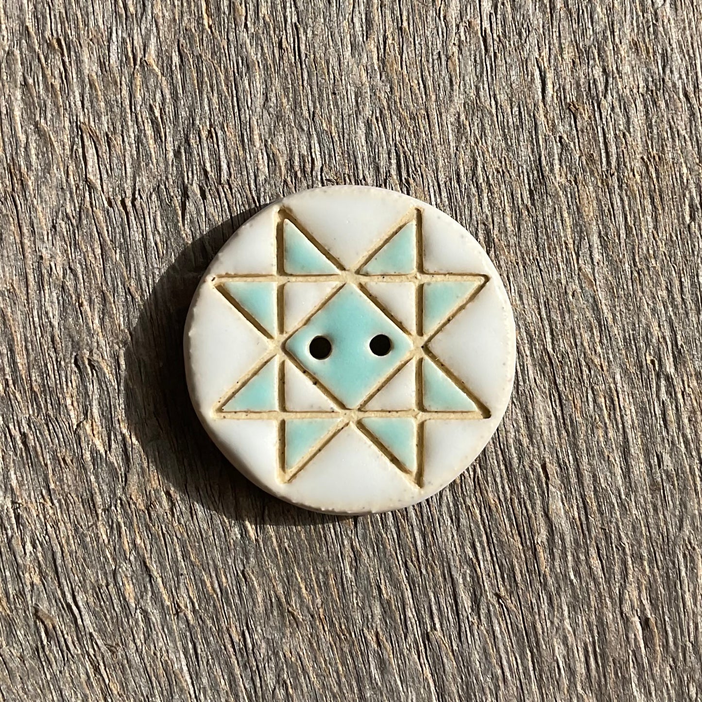 Ohio Star Quilt Block Stoneware Button  ‘Solid Mattes’  1-1/16”