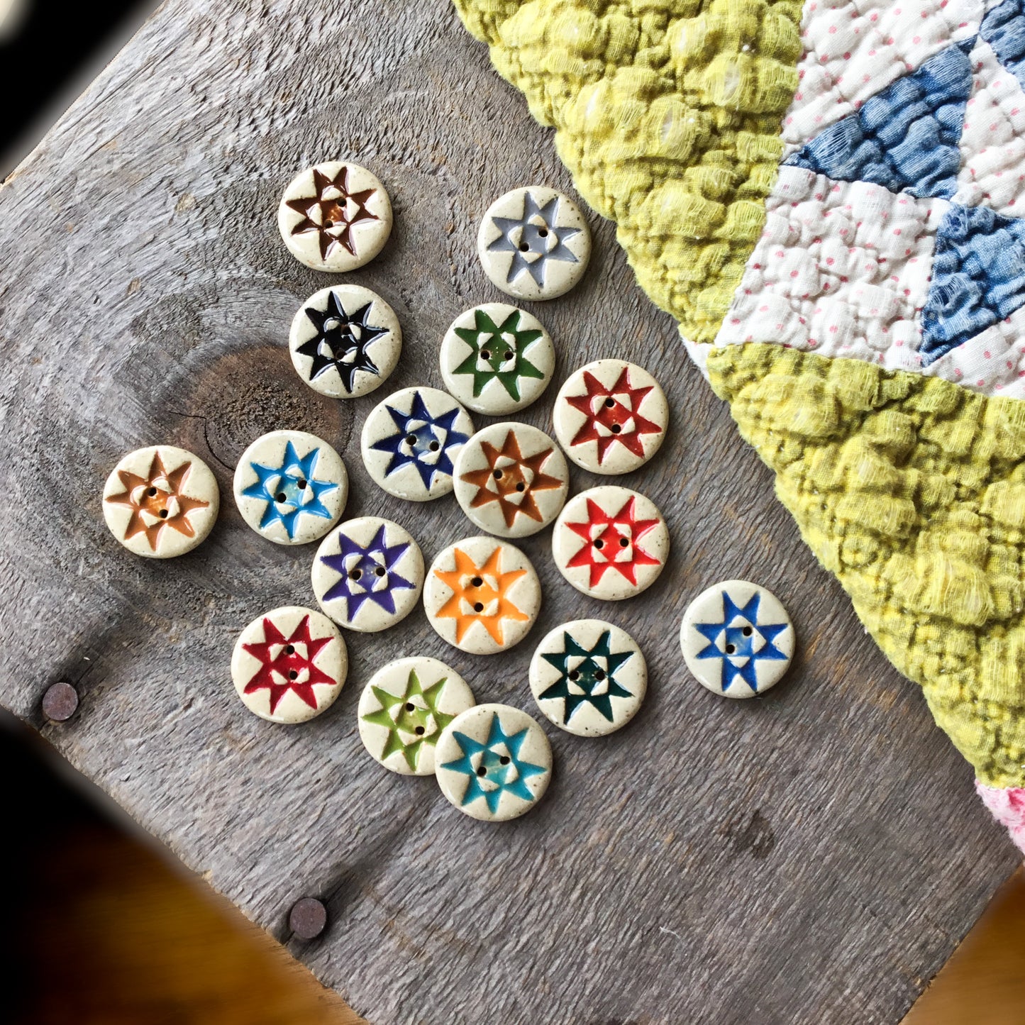 Rustic Style Ohio Star Stoneware Button 7/8"