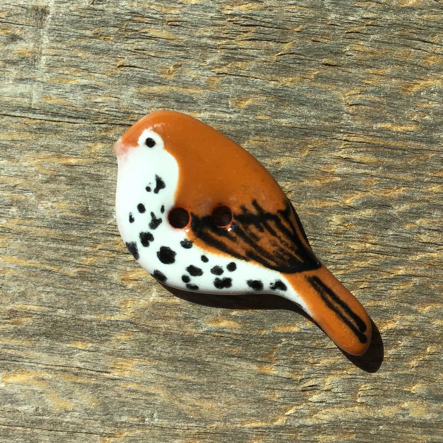 Ceramic Perching Songbird Button  1/2” x 1-1/8"