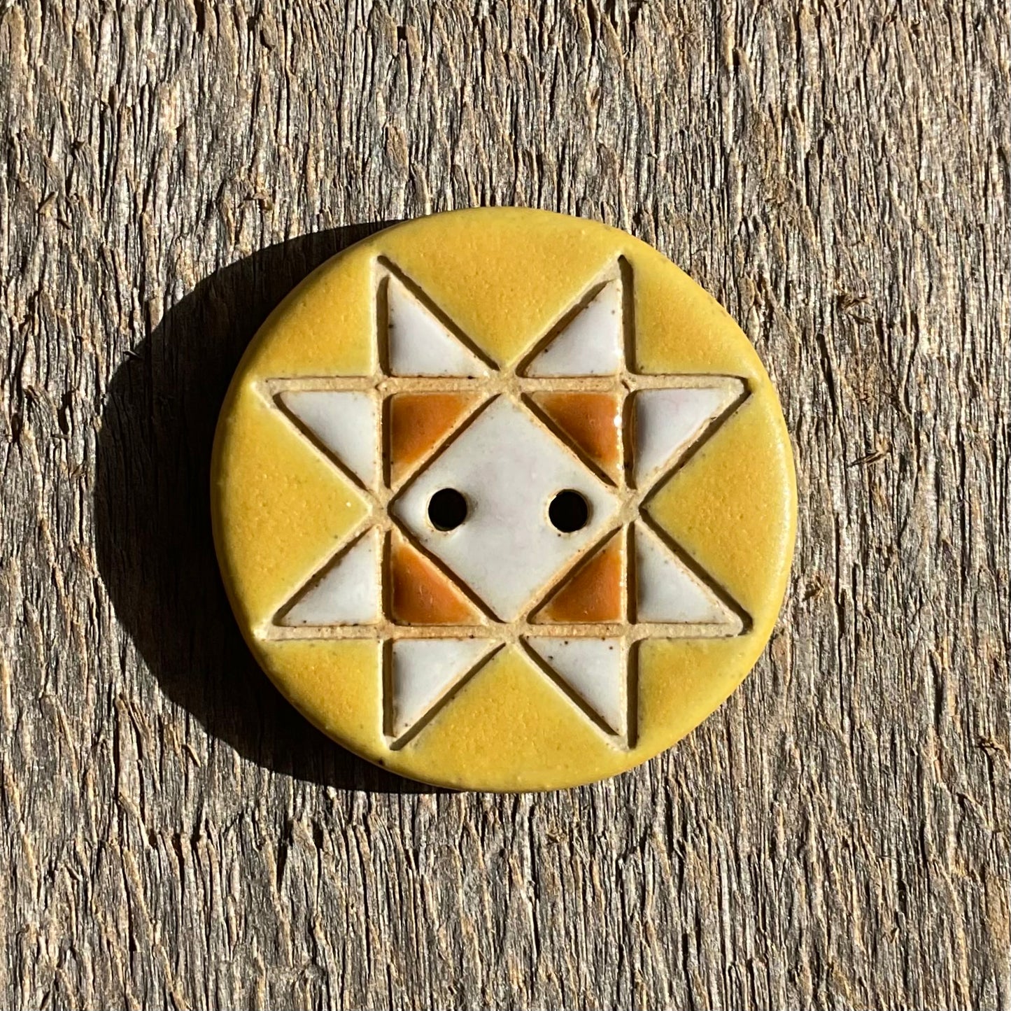 Ohio Star Quilt Block Stoneware Button 1-1/16"