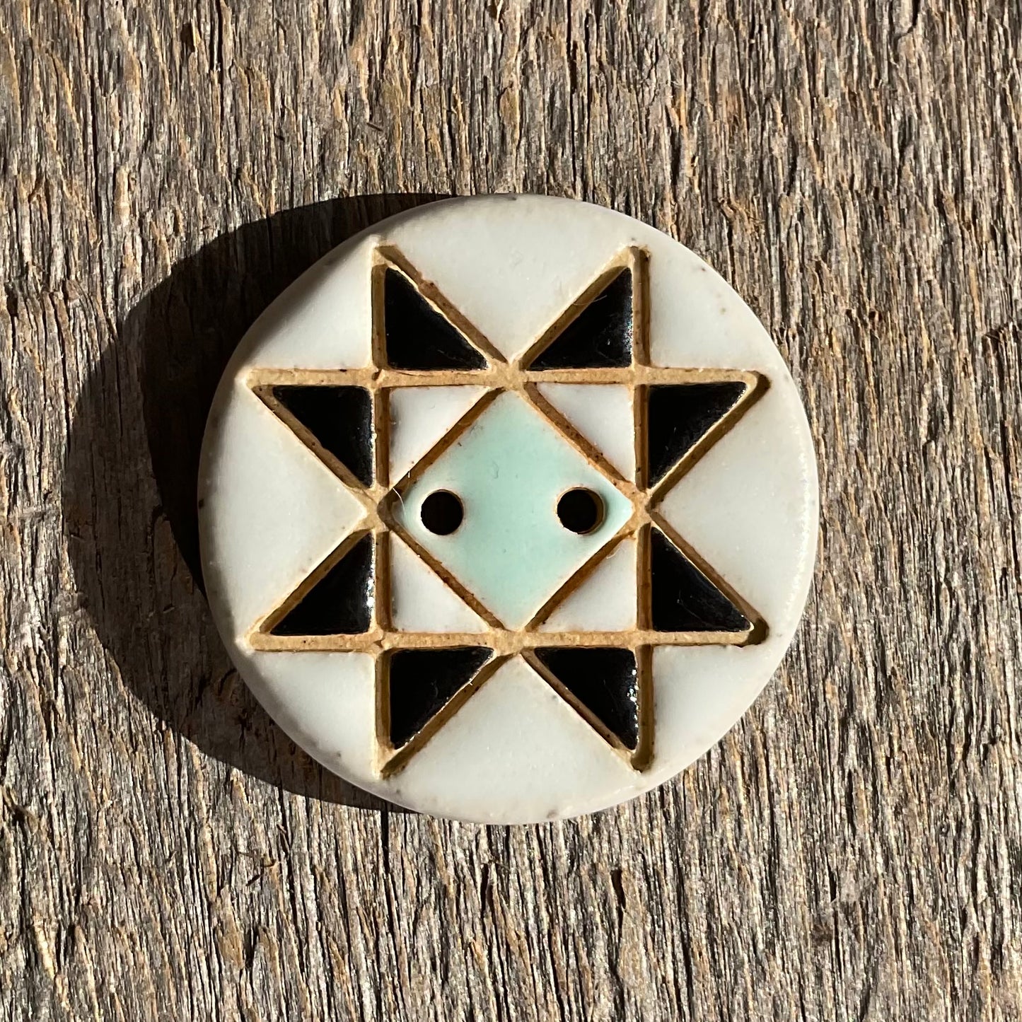 Ohio Star Quilt Block Stoneware Button 1-1/16"