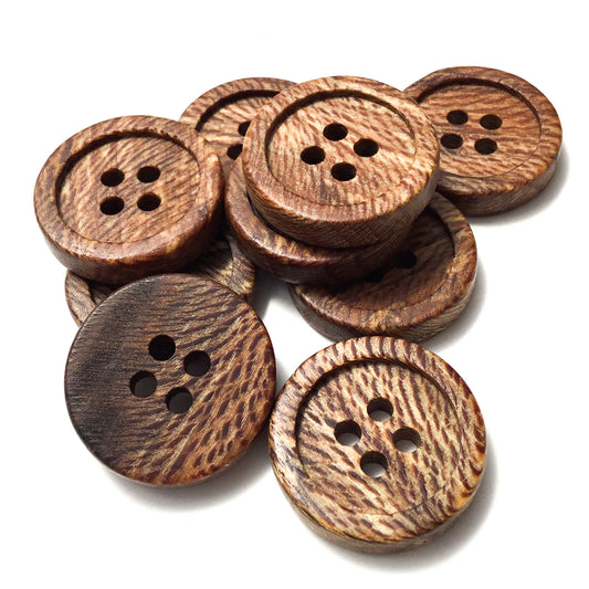 Four Hole Inset Button - 'Dark Umber & Cream' Sycamore Wood  1"