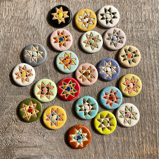 Ohio Star Quilt Block Stoneware Button 7/8"