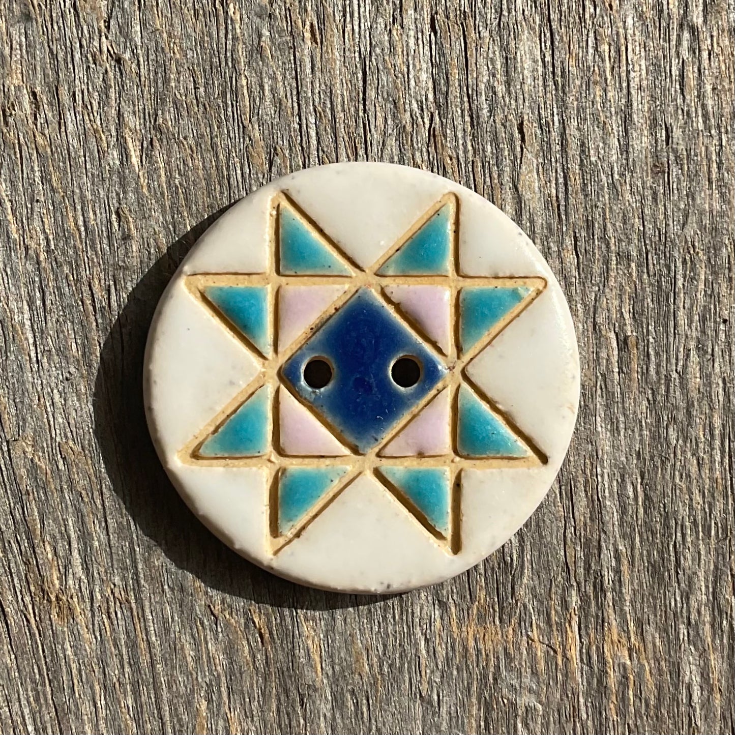 Ohio Star Quilt Block Stoneware Button 1-1/16"