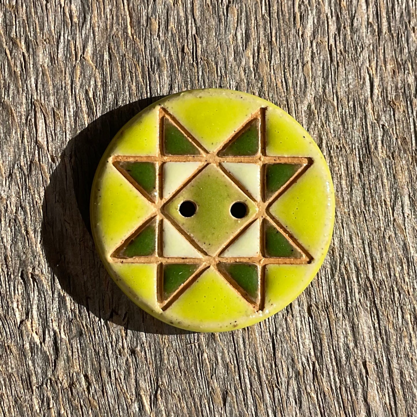 Ohio Star Quilt Block Stoneware Button 1-1/16"