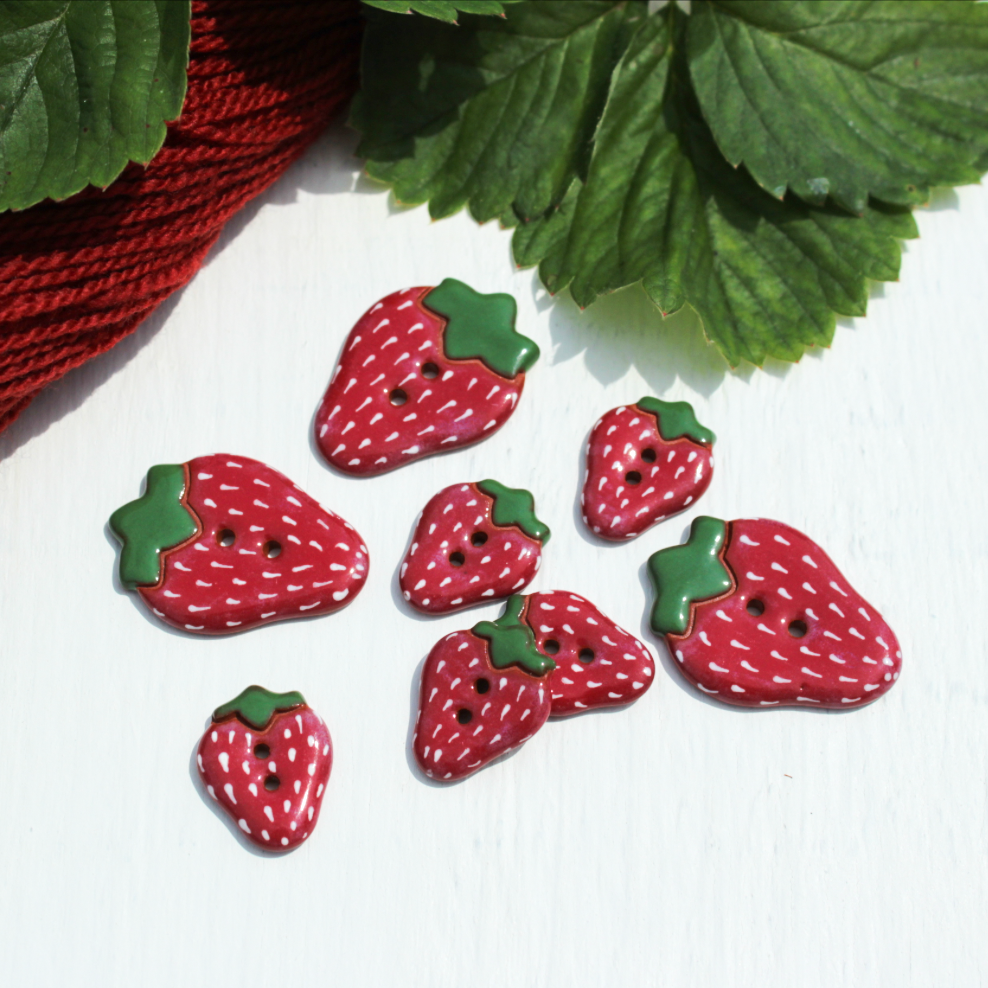Glossy Strawberries Earthenware Buttons