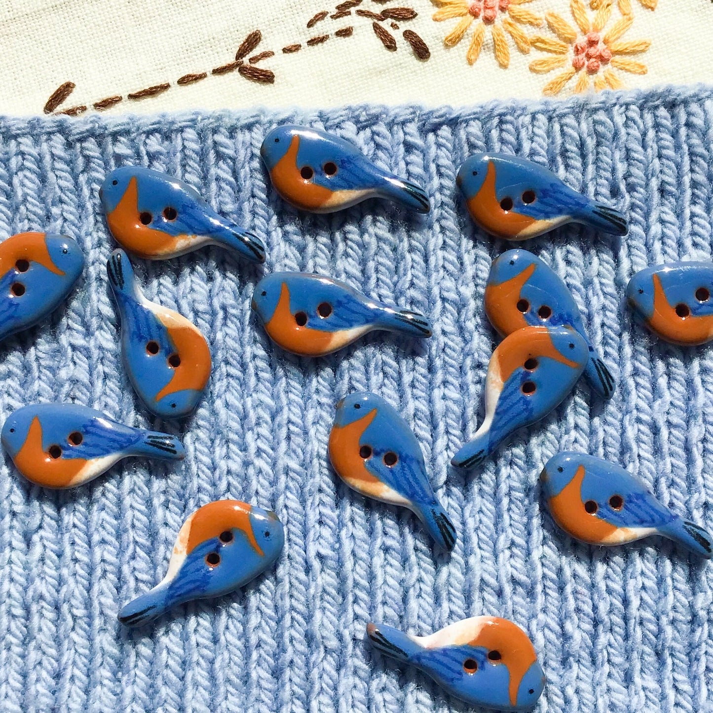 Ceramic Perching Songbird Button  1/2” x 1-1/8"