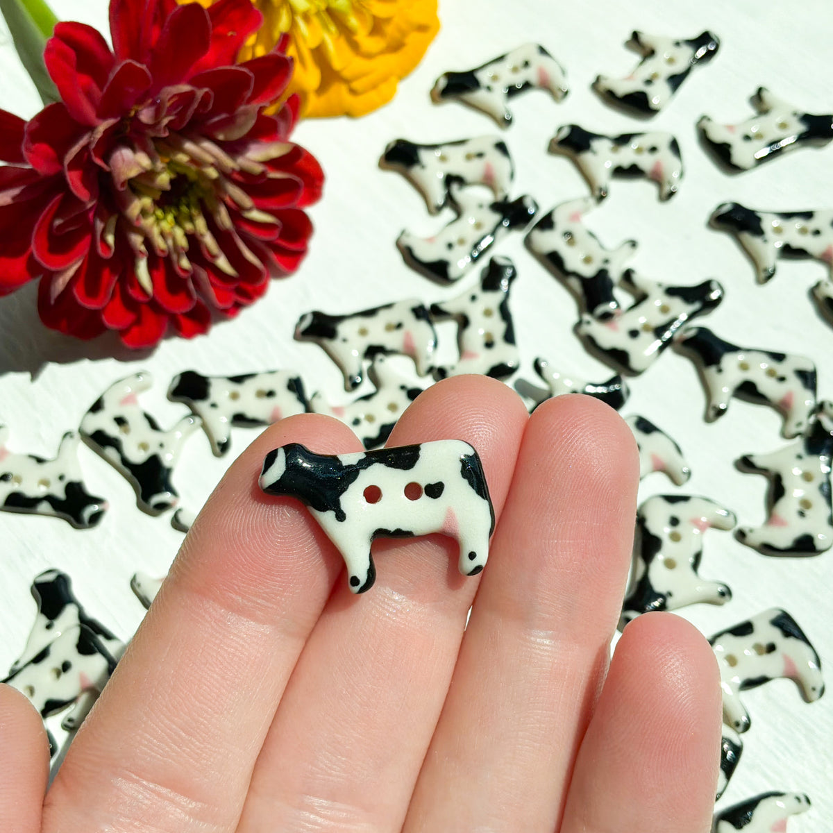 Holstein Cow Porcelain Button 5/8” x 7/8”
