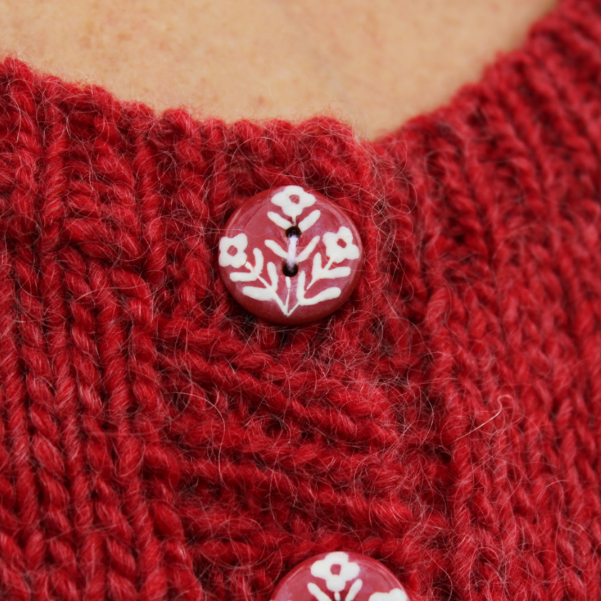 "Wallflowers" Ruby & White Button 3/4"