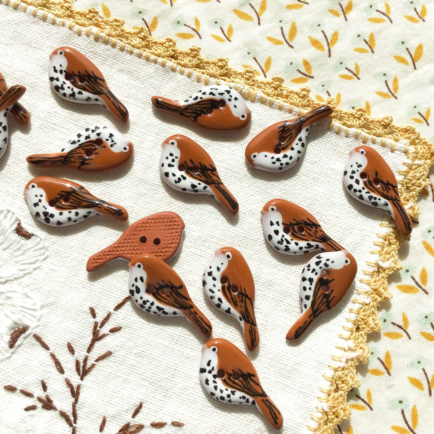 Ceramic Perching Songbird Button  1/2” x 1-1/8"