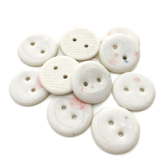 White & Pink Porcelain Button  7/8"