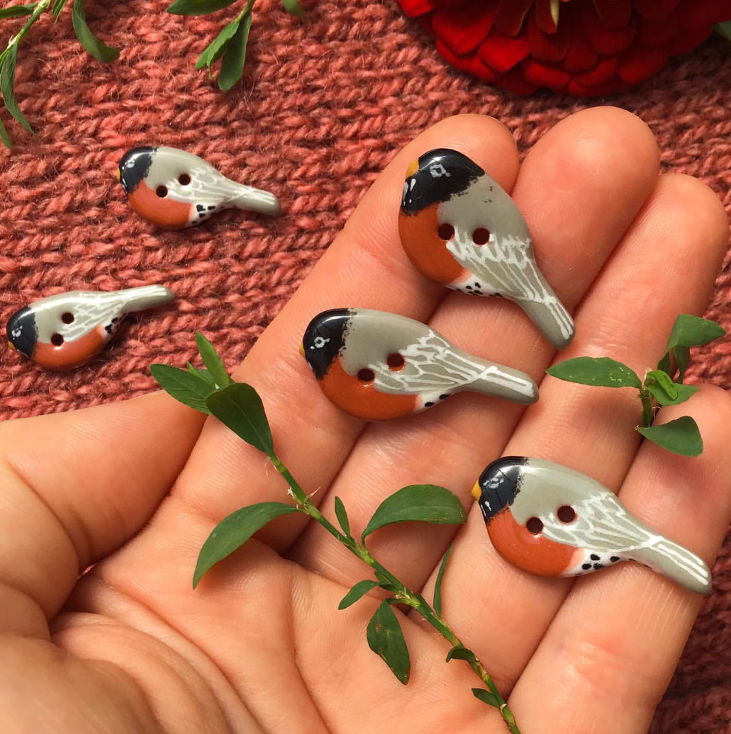 Ceramic Perching Songbird Button  1/2” x 1-1/8"