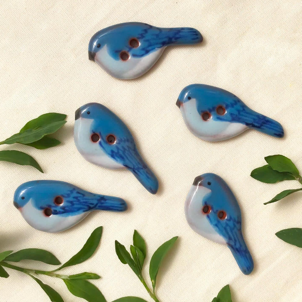 Ceramic Perching Songbird Button  1/2” x 1-1/8"
