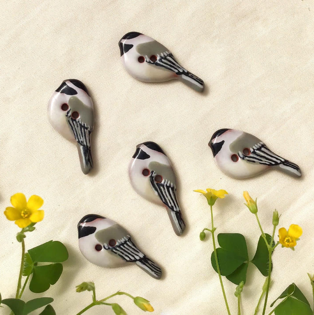Ceramic Perching Songbird Button  1/2” x 1-1/8"
